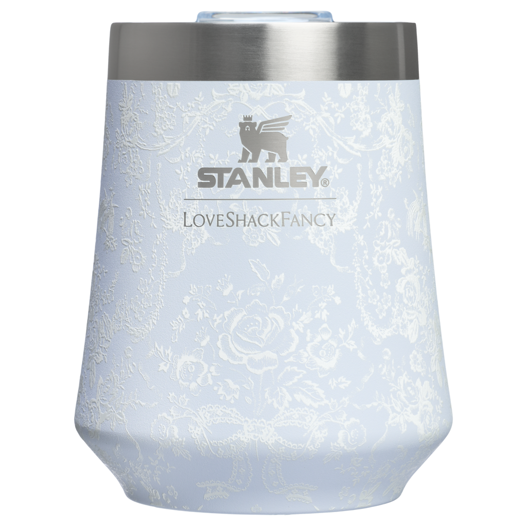 Vacuum Insulated Wine Stanley 1913 x LoveShackFancy Holiday Reserve Wine Tumbler D367F - Premium Insulated Egg-Shaped Wine Glass for Outdoors - Toscana Toile Alpine Blue