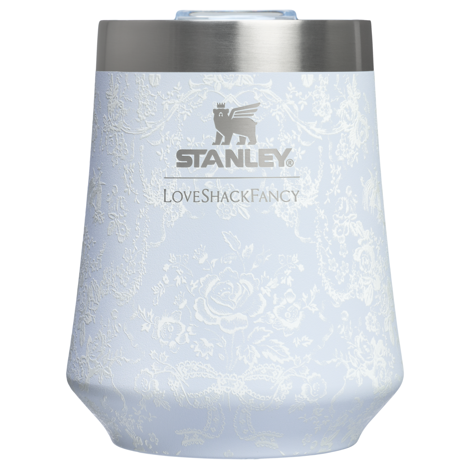 Vacuum Insulated Wine Stanley 1913 x LoveShackFancy Holiday Reserve Wine Tumbler D367F - Premium Insulated Egg-Shaped Wine Glass for Outdoors - Toscana Toile Alpine Blue
