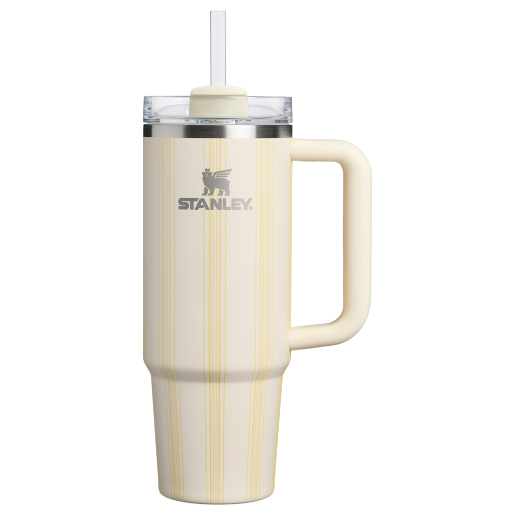 Double-Wall Vacuum The Quencher H2.0 Flowstate Tumbler D343V - 40oz Large Capacity Car-Cup Friendly Quencher - Cream Picnic Stripe