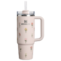 Insulated Travel The Quencher H2.0 Flowstate Tumbler D363L - 40oz Large Capacity Car-Cup Friendly Quencher - Rose Quartz Bouquets