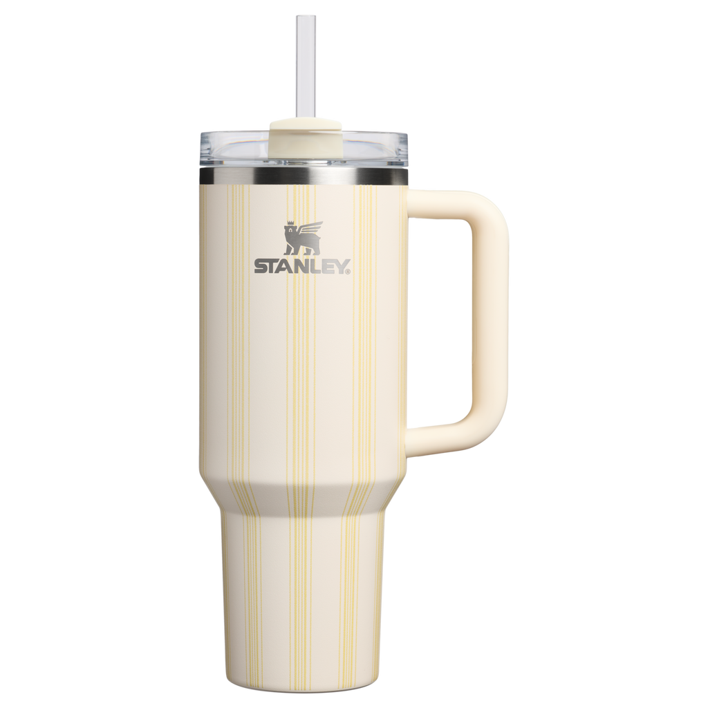 Insulated Travel The Quencher H2.0 Flowstate Tumbler D342C - Premium Stainless Steel Straw Cup for All-Day Hydration - Cream Picnic Stripe