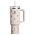 Car-Cup Friendly The Quencher H2.0 Flowstate Tumbler D362R - Premium Stainless Steel Straw Cup for All-Day Hydration - Rose Quartz Bouquets
