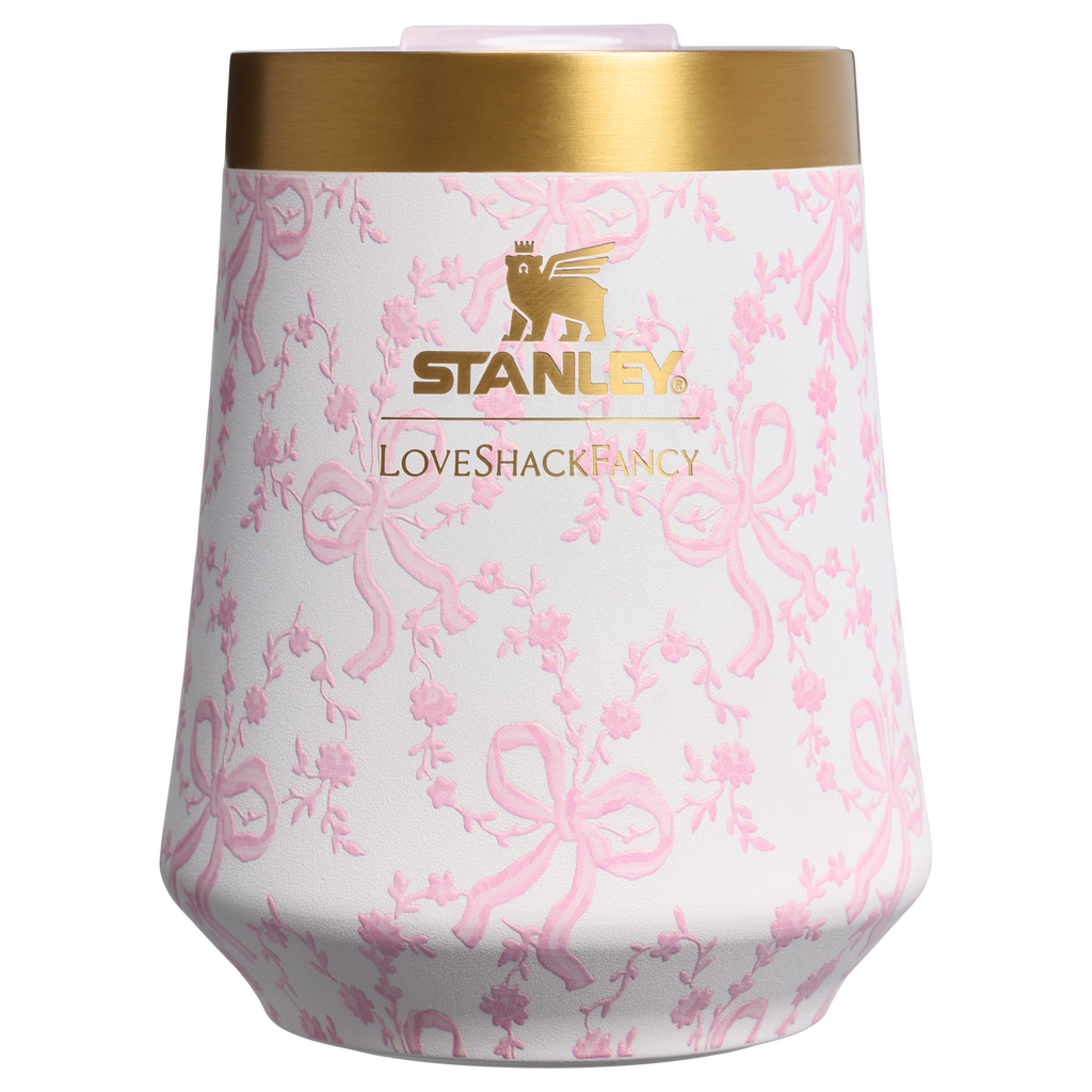 Vacuum Insulated Wine Stanley 1913 x LoveShackFancy Holiday Reserve Wine Tumbler D367F - Premium Insulated Egg-Shaped Wine Glass for Outdoors - Coquette Bow Chantilly