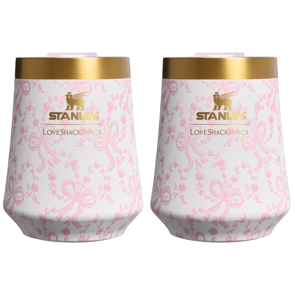 Vacuum Insulated Wine Stanley 1913 x LoveShackFancy Holiday The Reserve Wine Tumbler Set | 2-pack D205C - Shatterproof Flavor-Preserving Cocktail Tumbler with Lid - Coquette Bow Chantilly