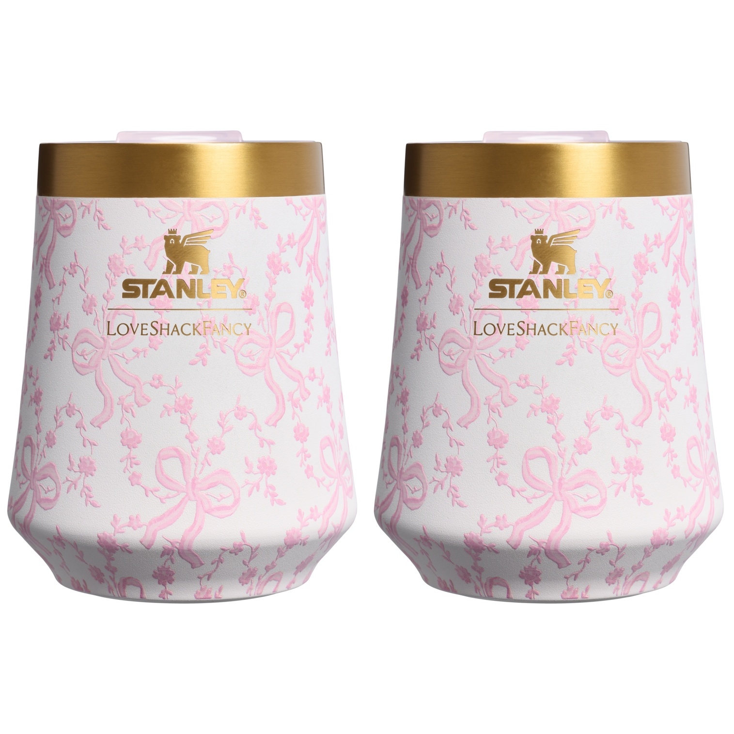 Vacuum Insulated Wine Stanley 1913 x LoveShackFancy Holiday The Reserve Wine Tumbler Set | 2-pack D205C - Shatterproof Flavor-Preserving Cocktail Tumbler with Lid - Coquette Bow Chantilly