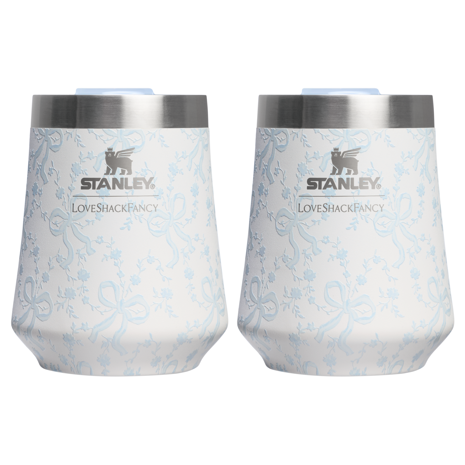 Vacuum Insulated Wine Stanley 1913 x LoveShackFancy Holiday The Reserve Wine Tumbler Set | 2-pack D205C - Shatterproof Flavor-Preserving Cocktail Tumbler with Lid - Coquette Bow Winter Ice