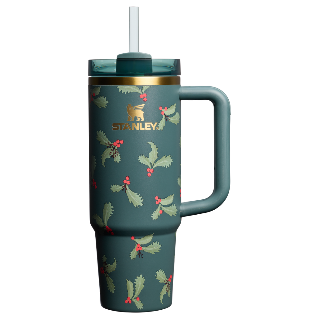 Insulated Travel The Cheers & Cheer Quencher H2.0 Flowstate Tumbler D189S - Double-Wall Vacuum Insulated Travel Tumbler with Straw - Holiday Botanical