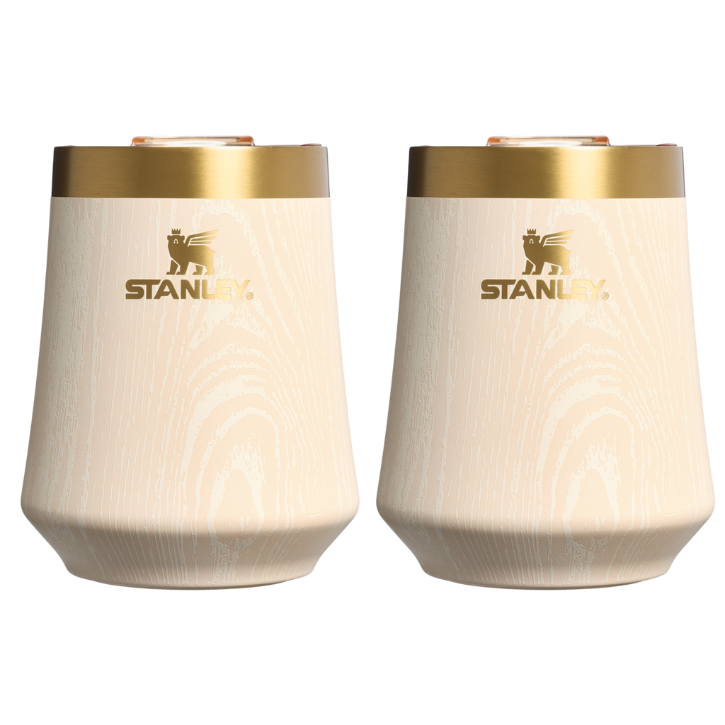 Shatterproof Luxury The Cheers & Cheer Reserve Wine Tumbler | 2-pack D190T - Elegant Stemless Vacuum Insulated Wine Tumbler - Birch Woodgrain